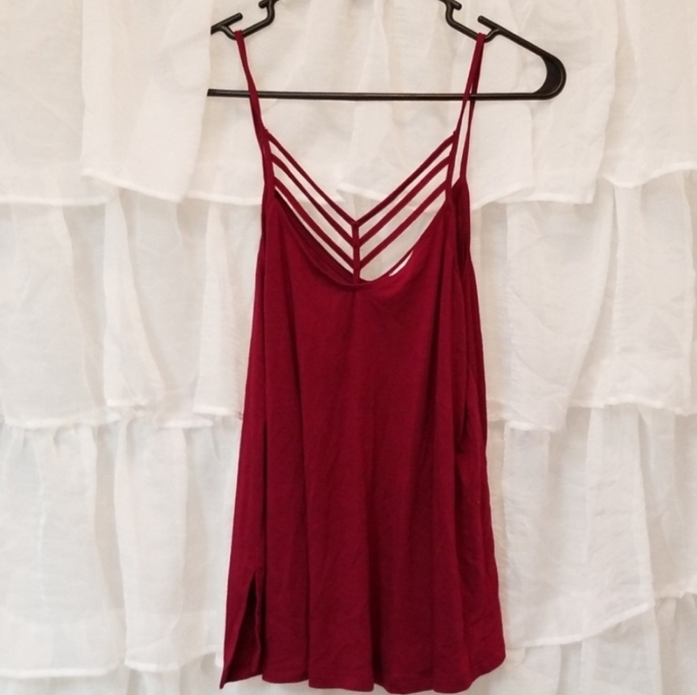 Express Deep Red Cage Neck Tank